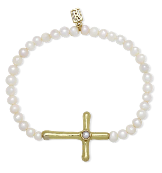 Poetic Cross Pearl Stretch Bracelet