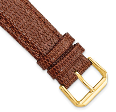 20MM Short Havana Lizard Grain Leather Band W/Gold Tone Buckle