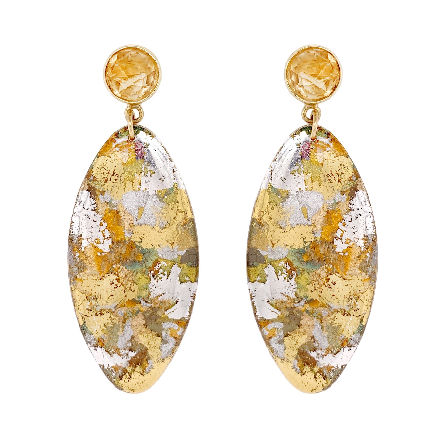 SILVER CONFETTI OBLONG EARRINGS WITH CITRINE POST