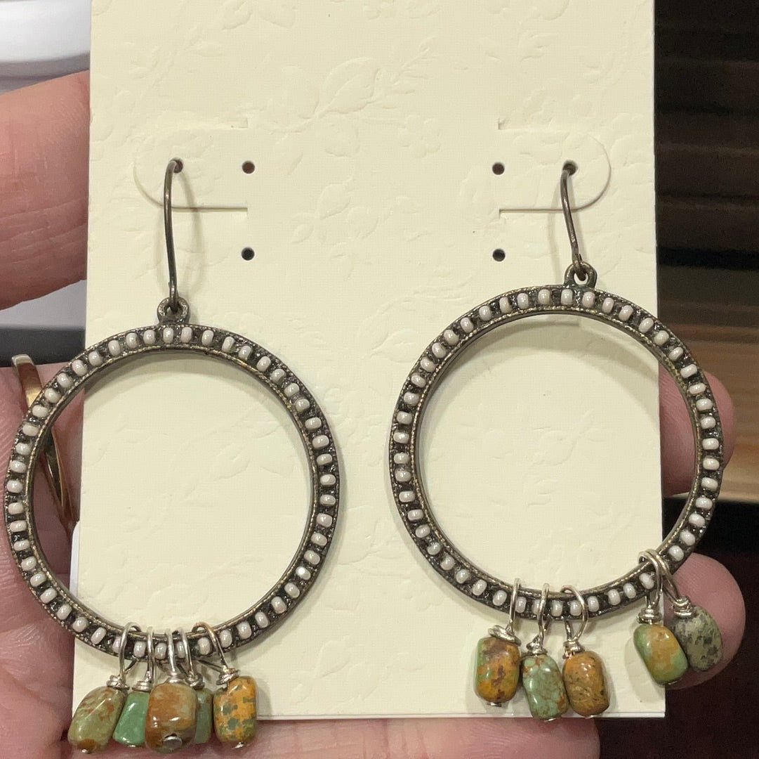 Hoops with River rock and Turquoise
