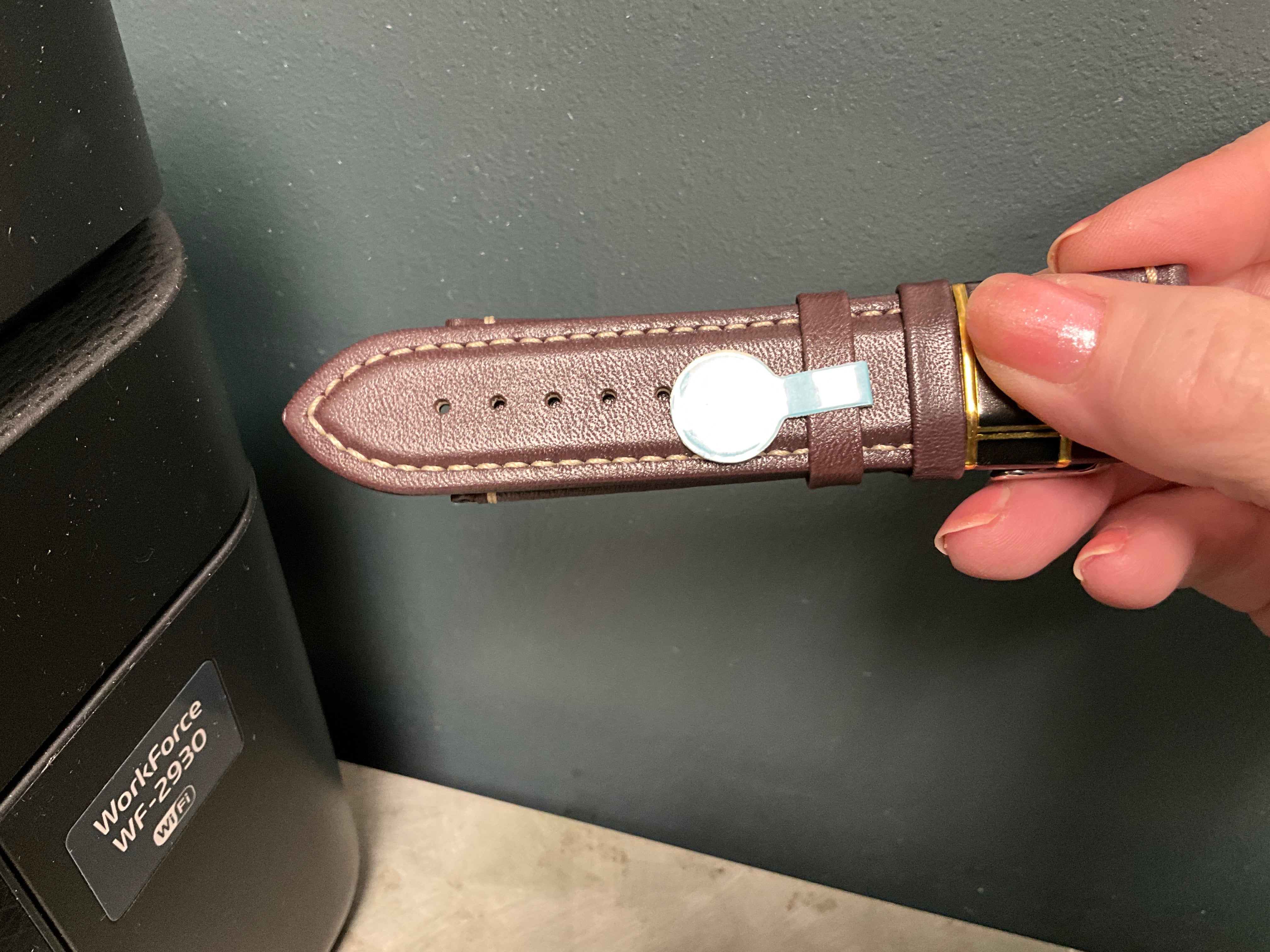 24MM Brown Waterproof Padded W/Beige Stitching