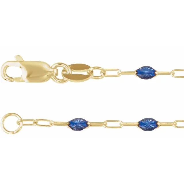 14KY GF Blue Enamel Paperclip Chain 18"