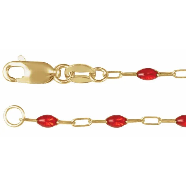 14KY GF Red Enamel Paperclip Chain 18"