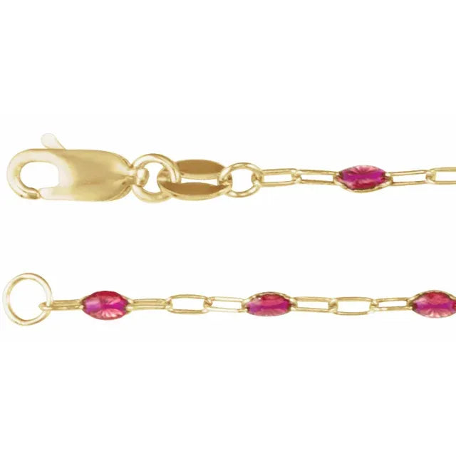 14KY GF Pink Enamel Paperclip Chain 18"