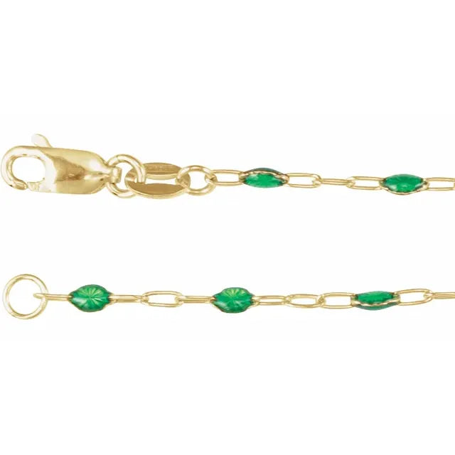 14KY GF Green Enamel Paperclip Chain 18"