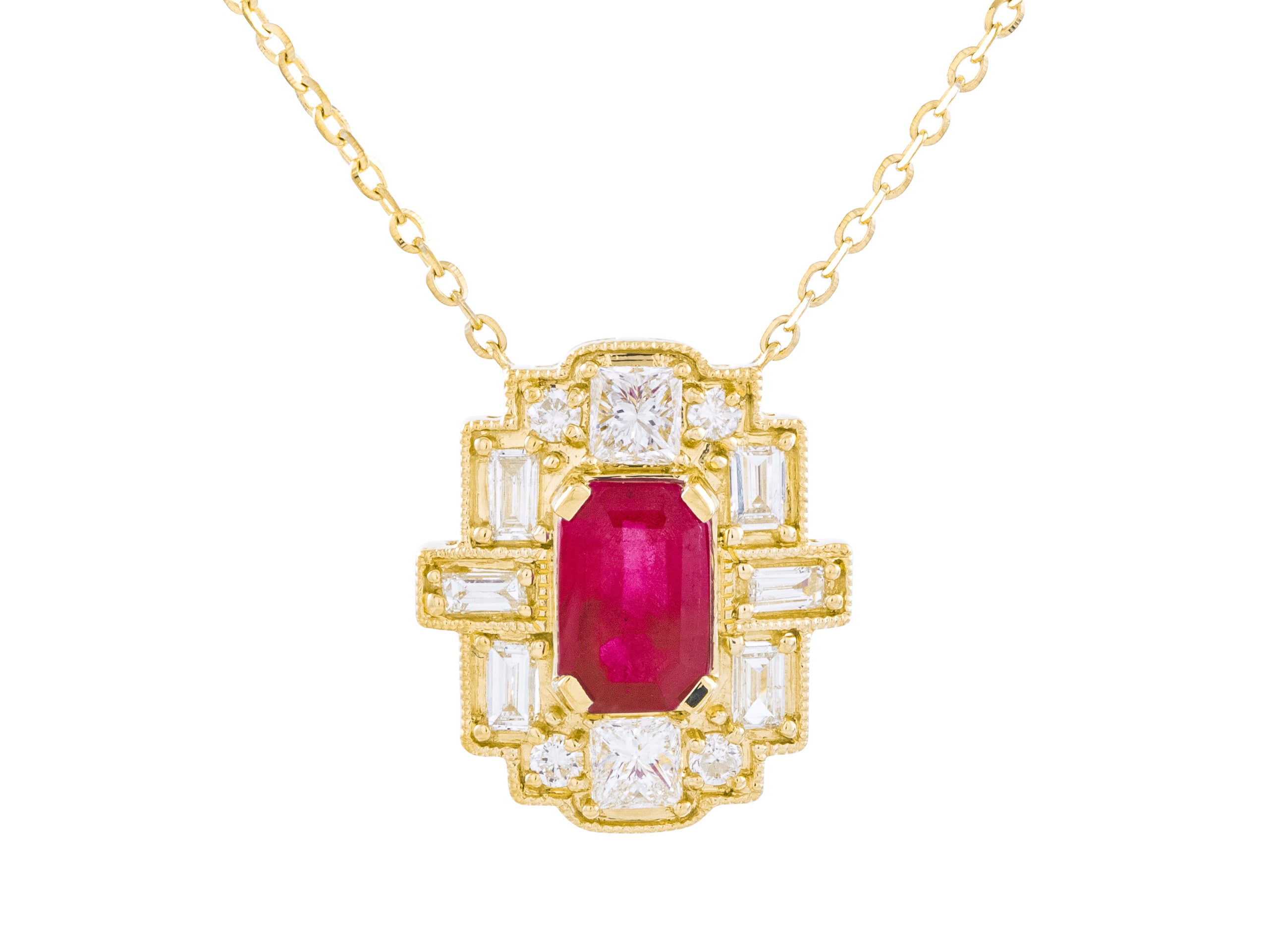 14KY .73CT Ruby/.38CT Dia Necklace 16+2”
