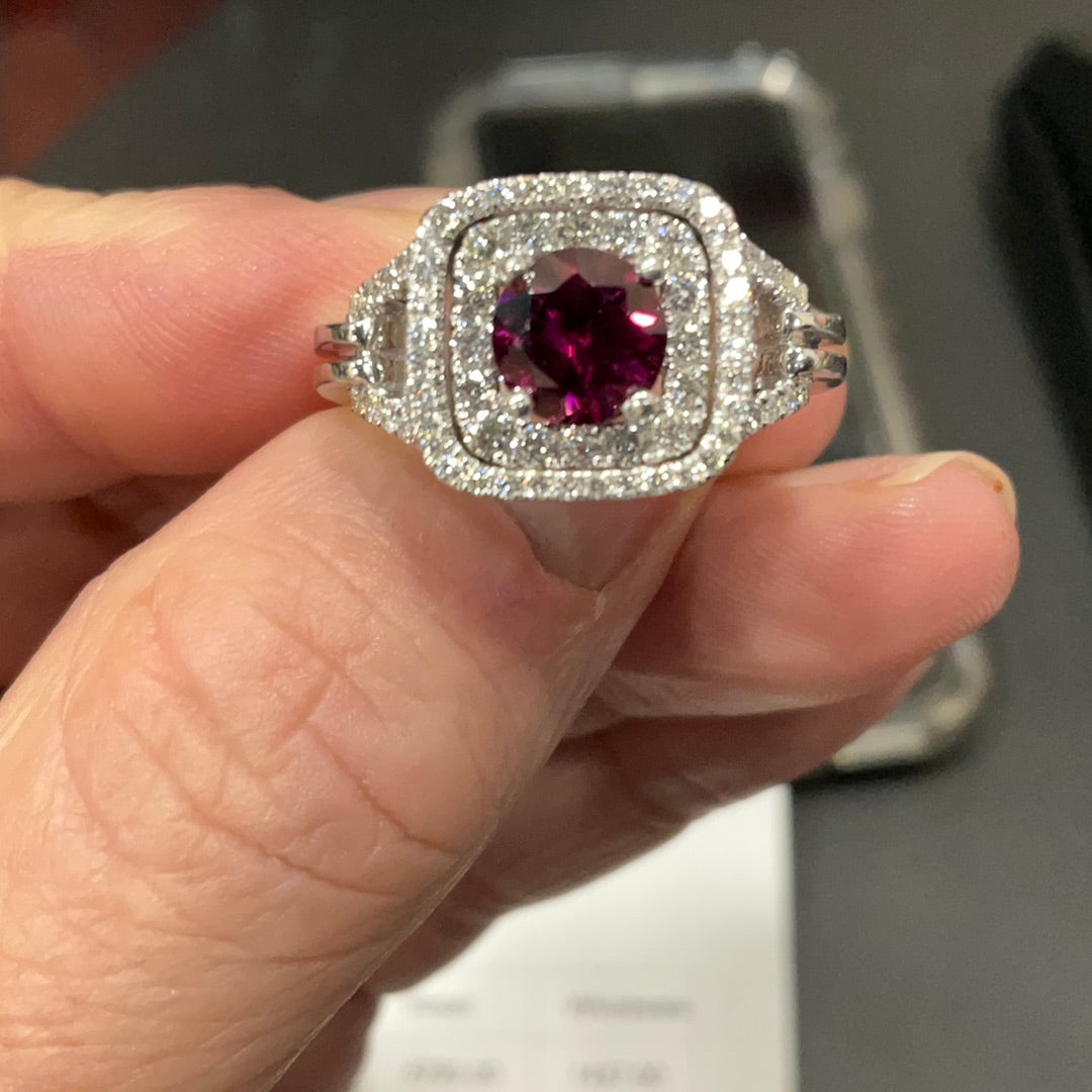 18kw .57CT Diamonds 6.5 mm Round Faceted AA Rhodolite Garnet