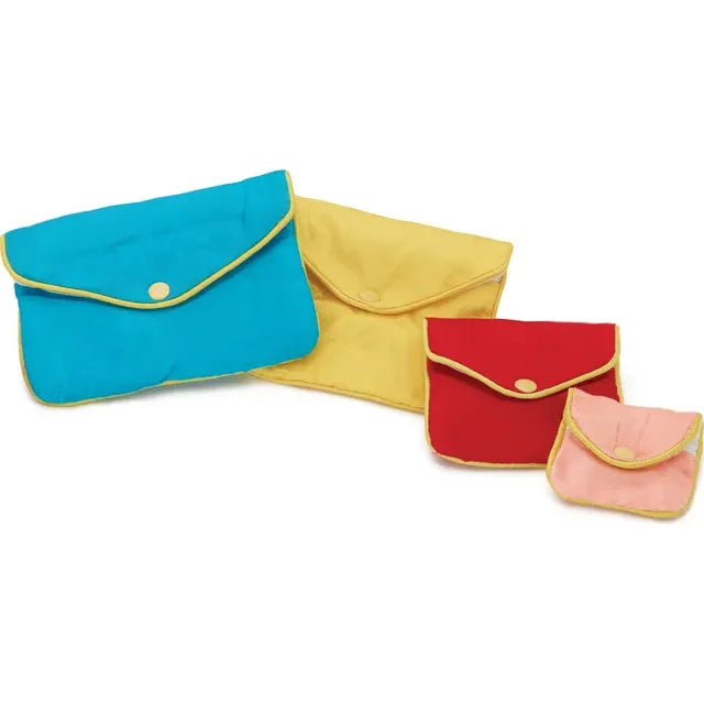 Multi-Colored Embroidered Satin Pouches with Zippers & Snap Closure Set of 2