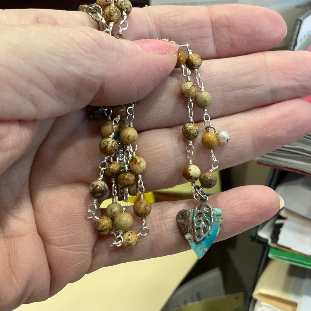 Picture Jasper Heart/Turq Necklace