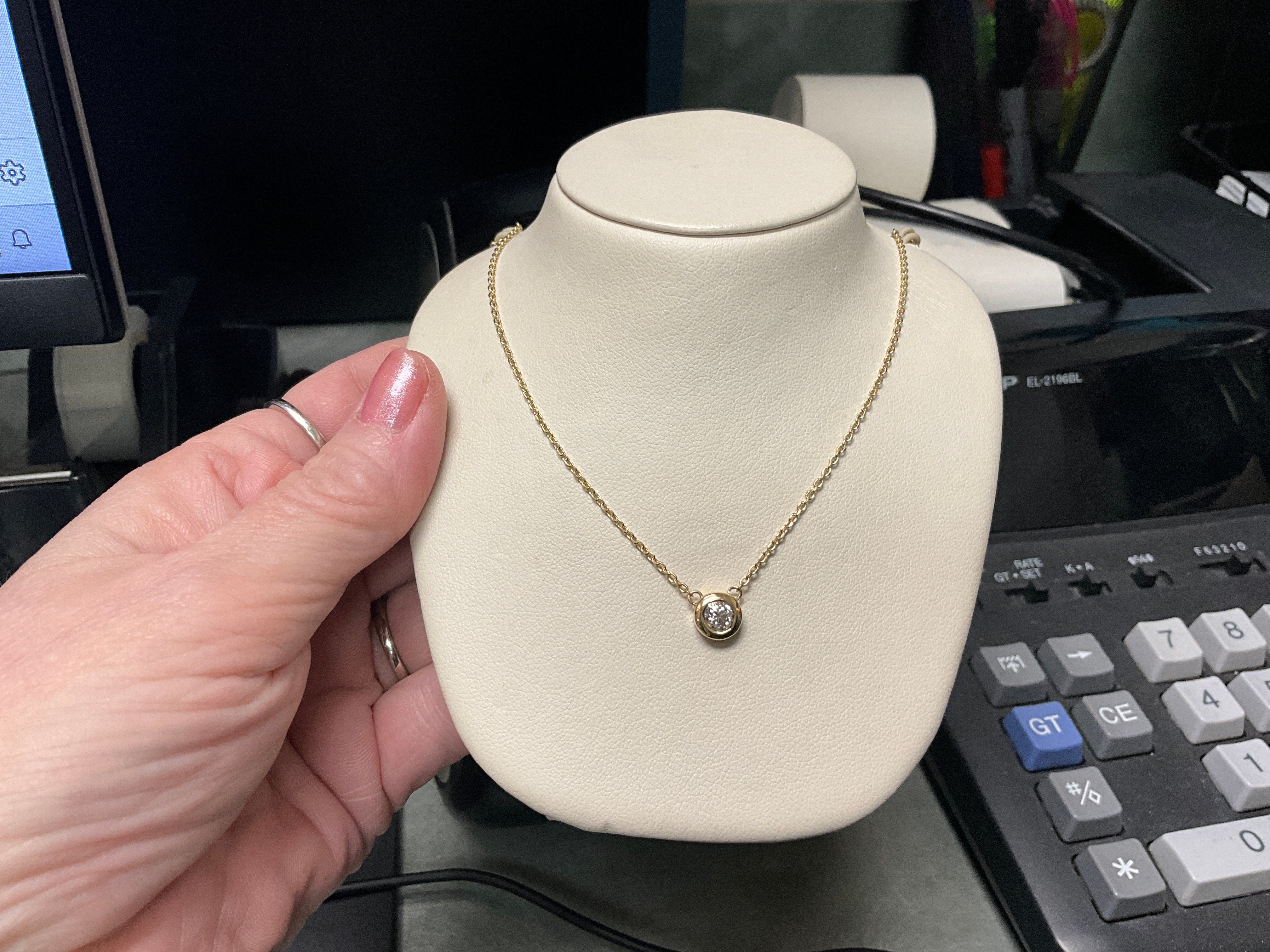 14ky Diamond Bezel Necklace .39