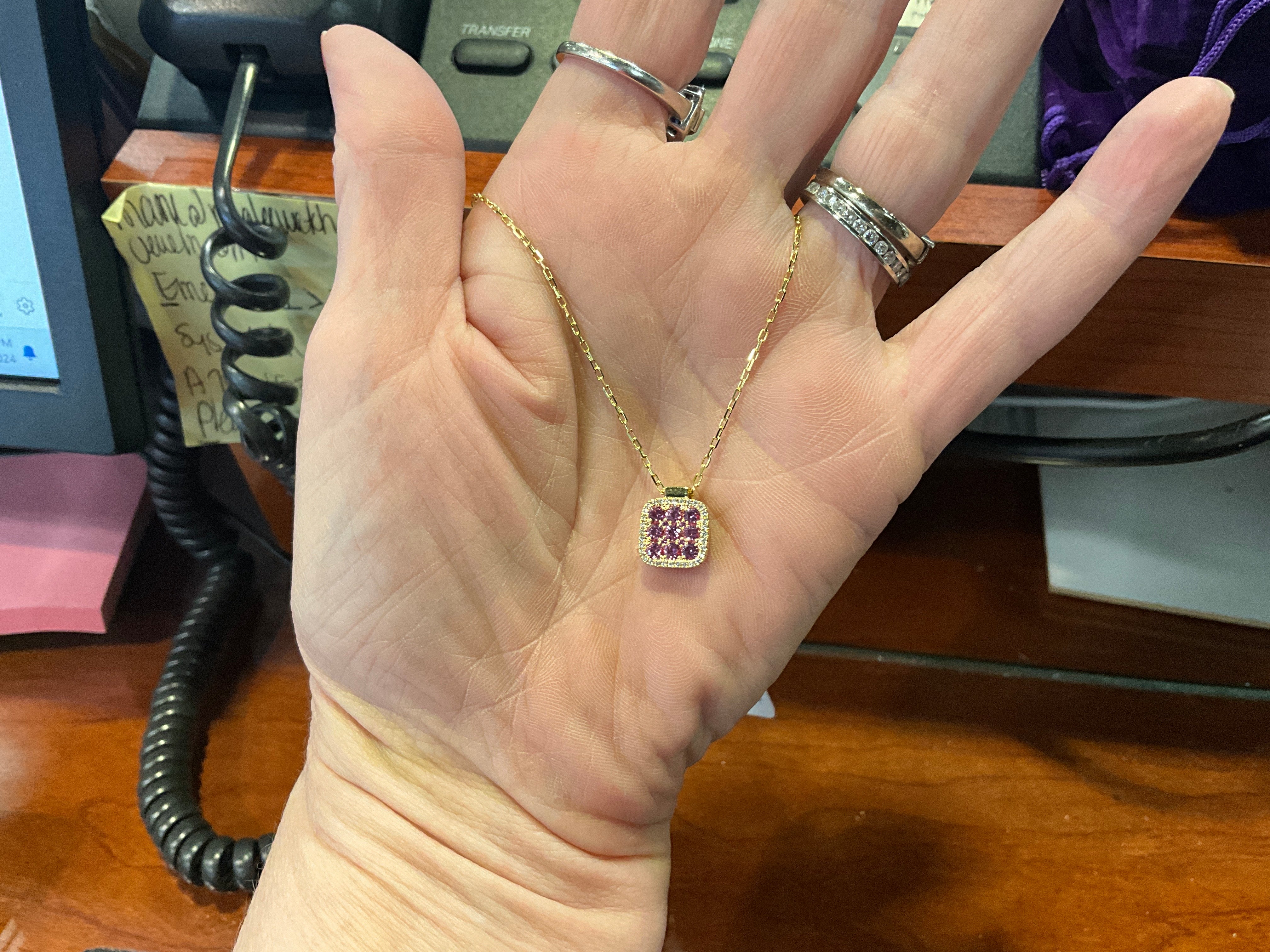 14KY Pink Sapphire/Diamond Necklace
