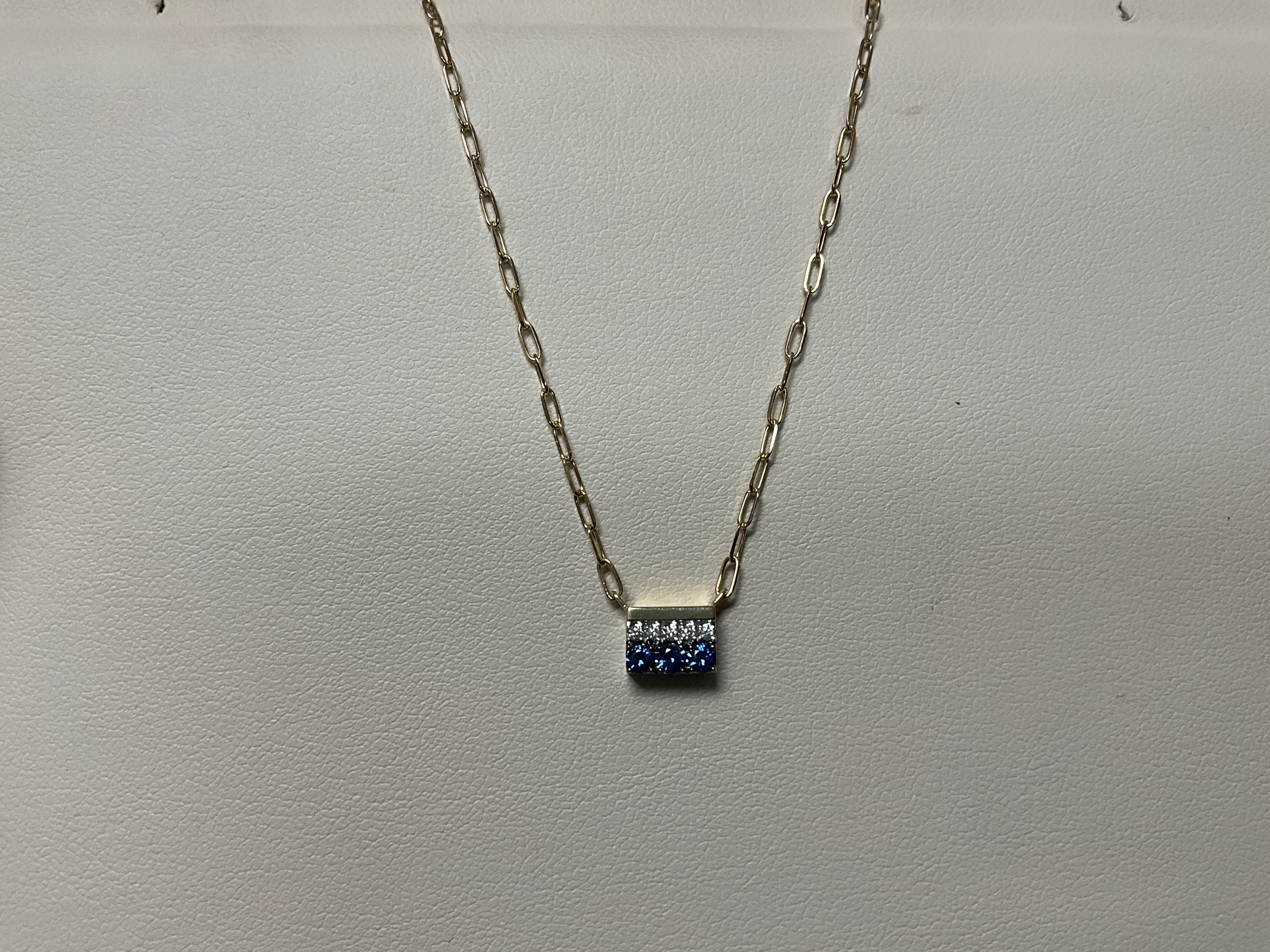 14KYW Sapphire and Diamond Bar Pendant