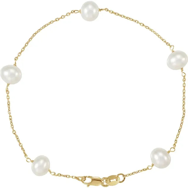 14KY Freshwater Pearl Station Bracelet