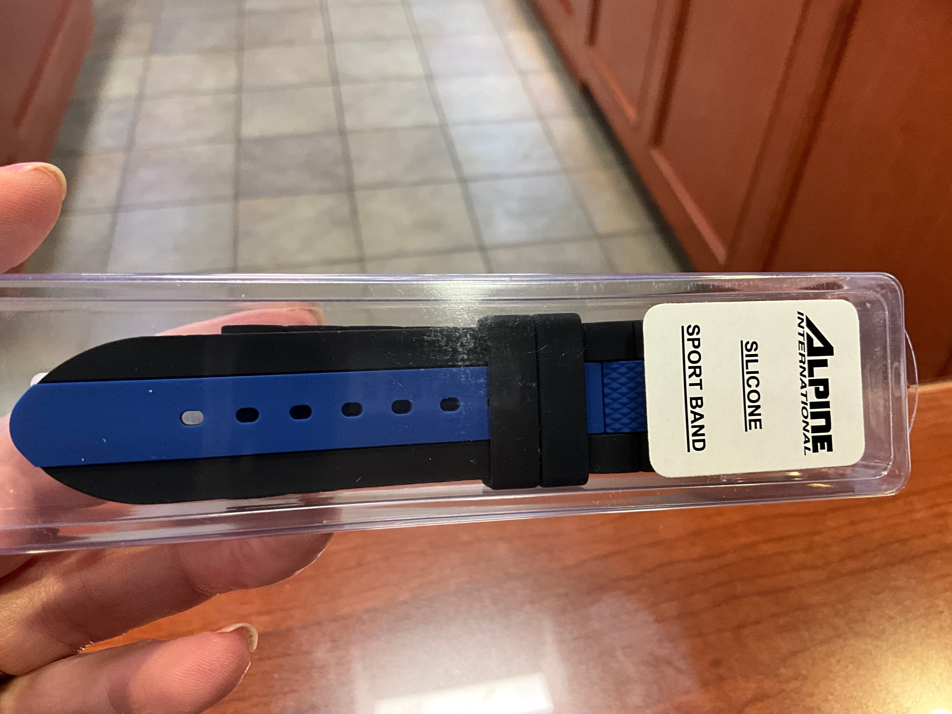 24MM Black Silicone with Blue Center Strip Band