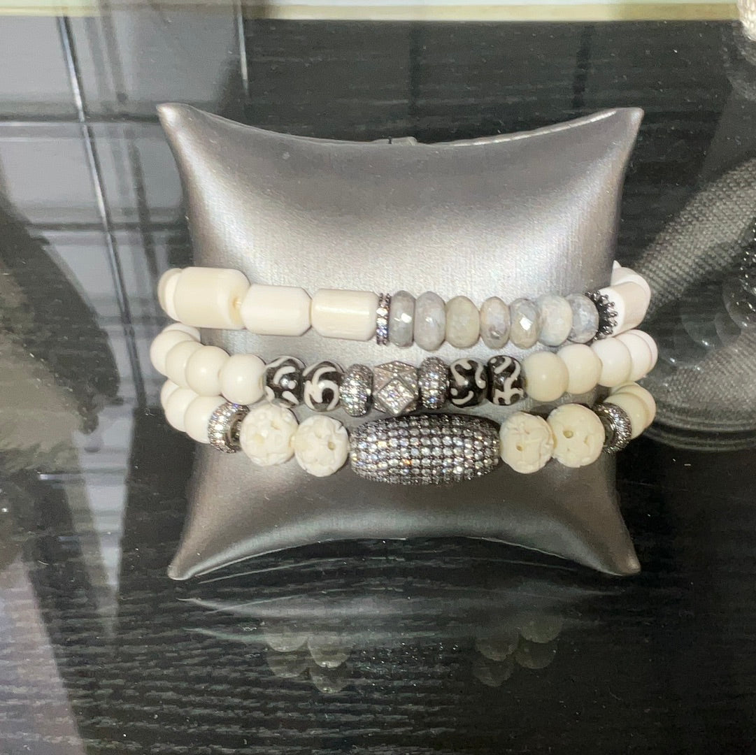 Bone Gunmetal Brac Stack