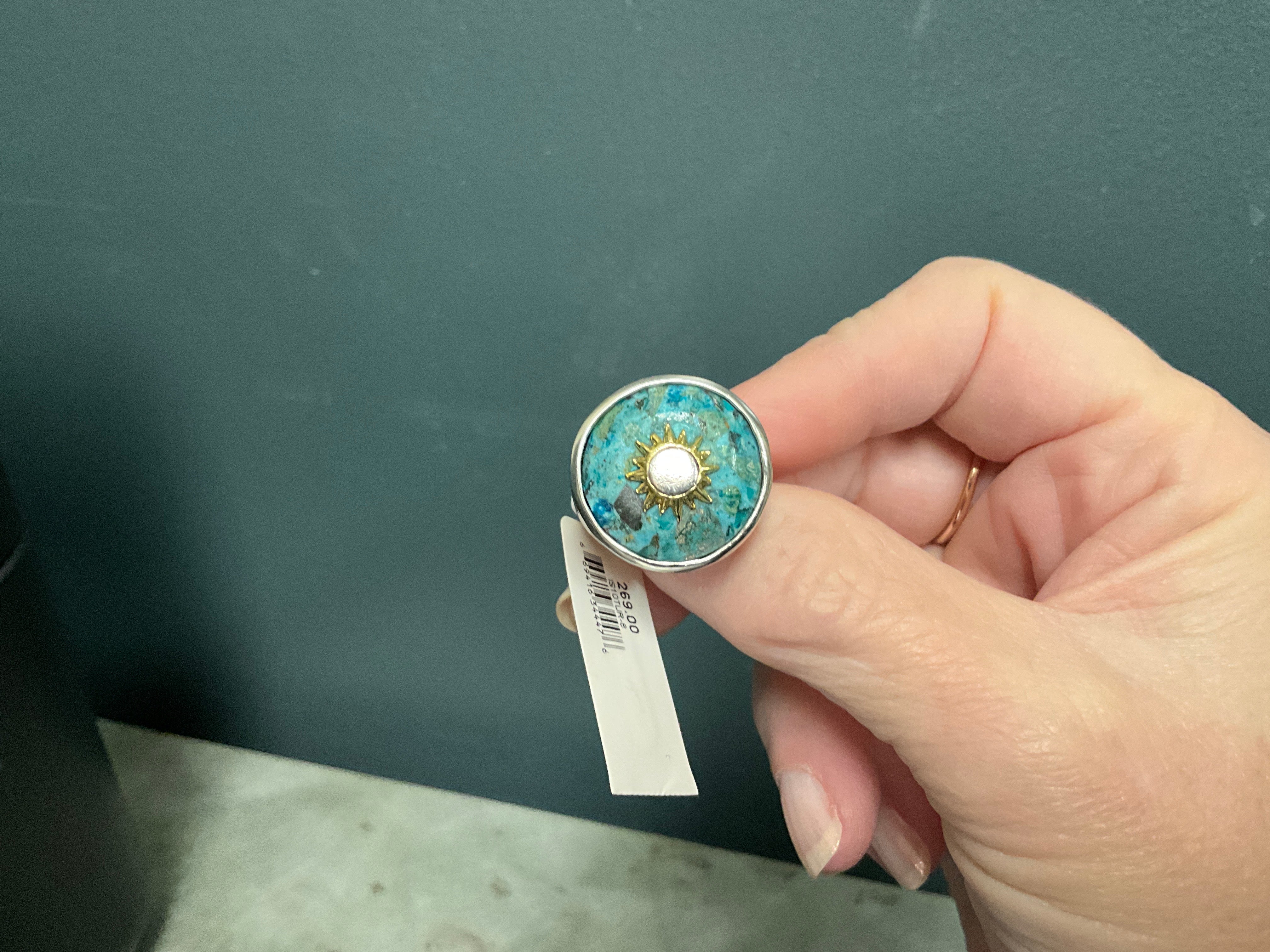 Sterling Silver Turquoise Sun Ring Sz 8
