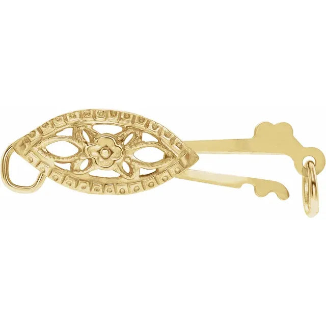 14K Yellow Gold Single-Strand Filigree Fish Hook Clasp