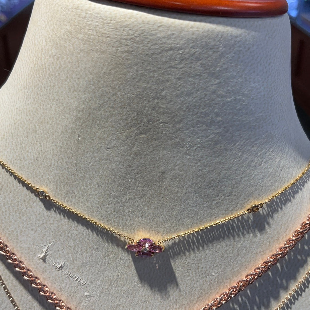 18ky P Tourmaline & Dia Neckla-w/chain