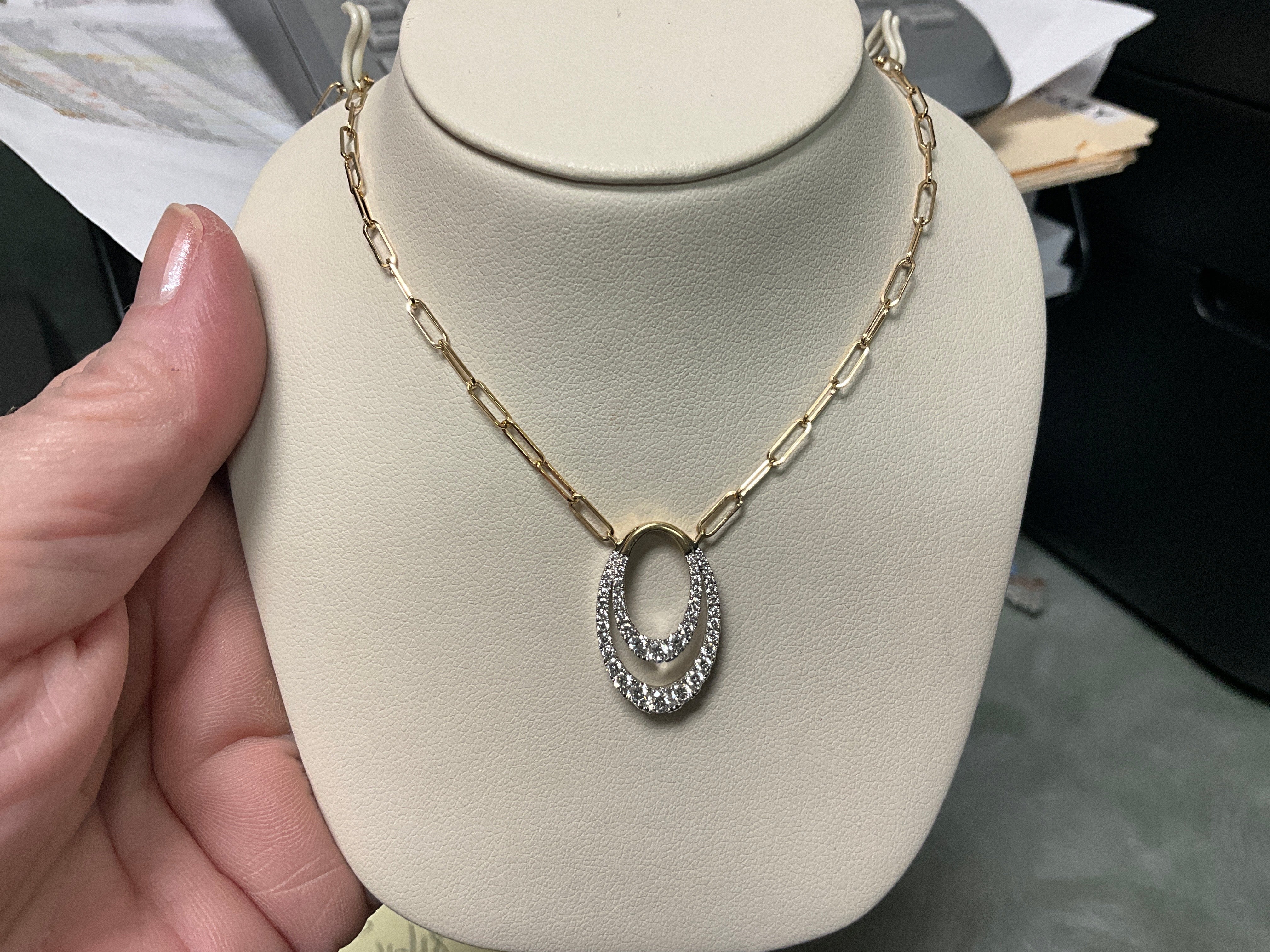 14KYW Diamond Double Oval Pendant .39Ct/.29CT