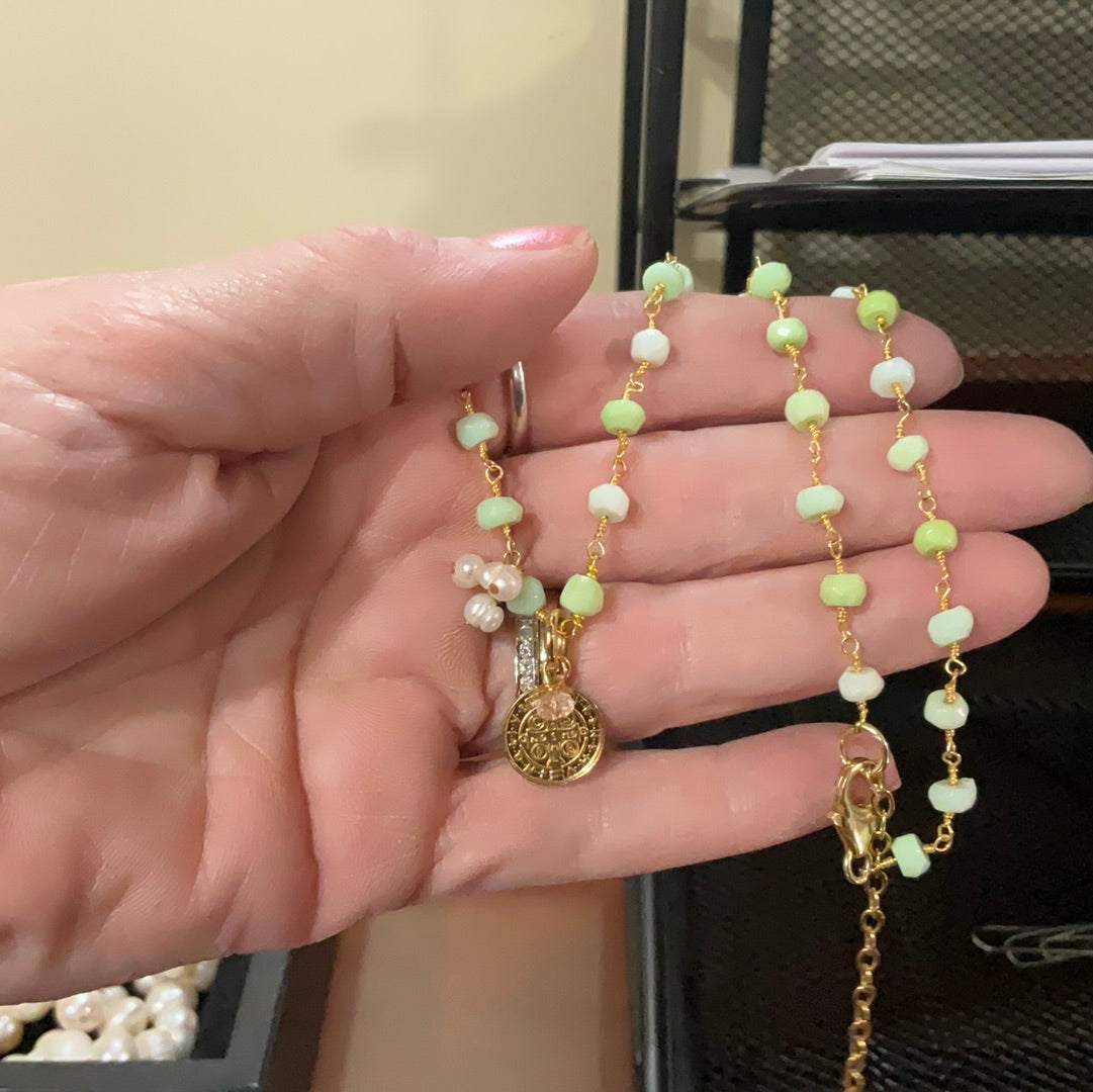 Chrys w/Pink Coral GF St Benedict Necklace