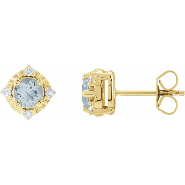 14KY 4.5MM Aquamarine/Diamond Earrings
