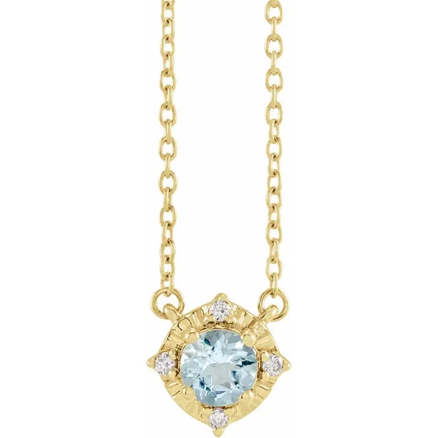 14KY Aquamarine/Diamond Pendant