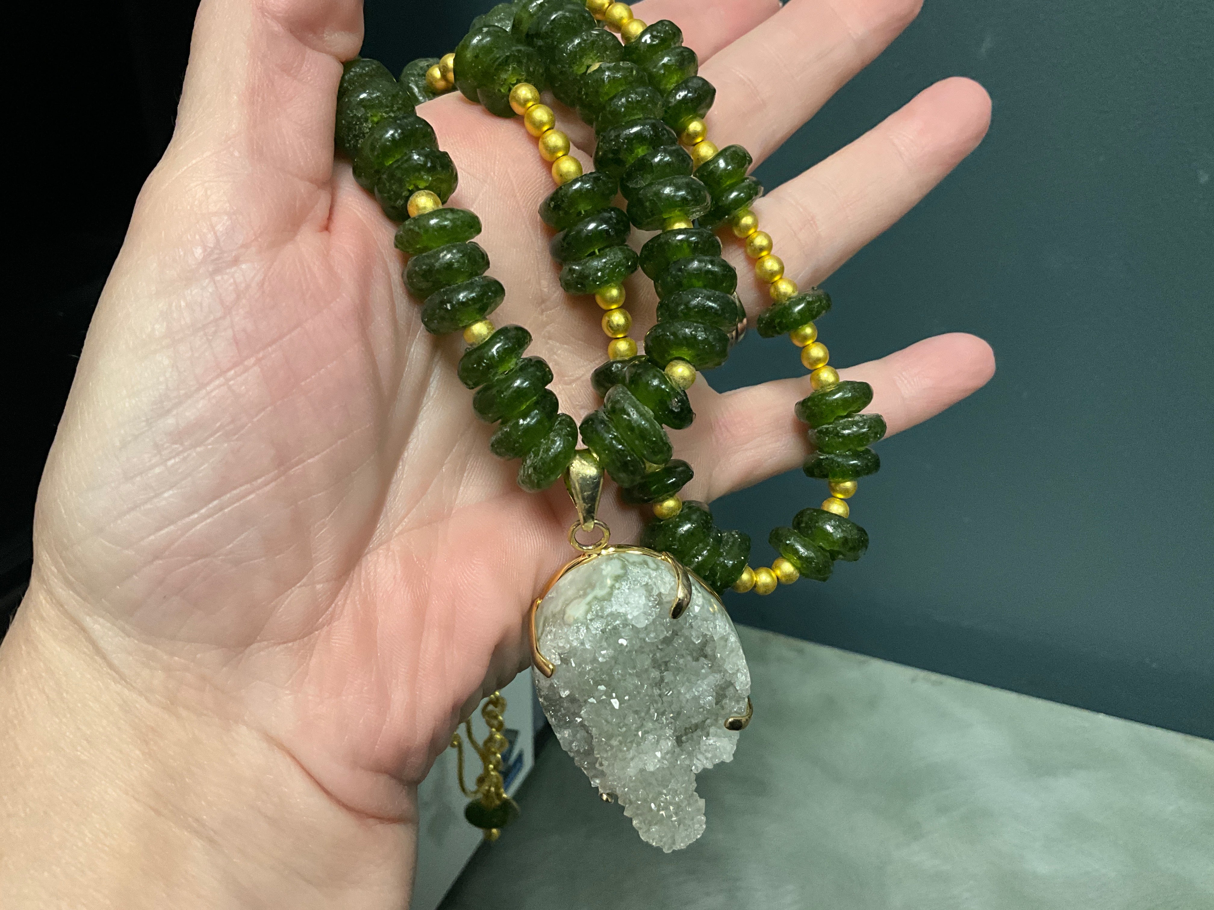 African Green recycled glass w/Geode GP Brass