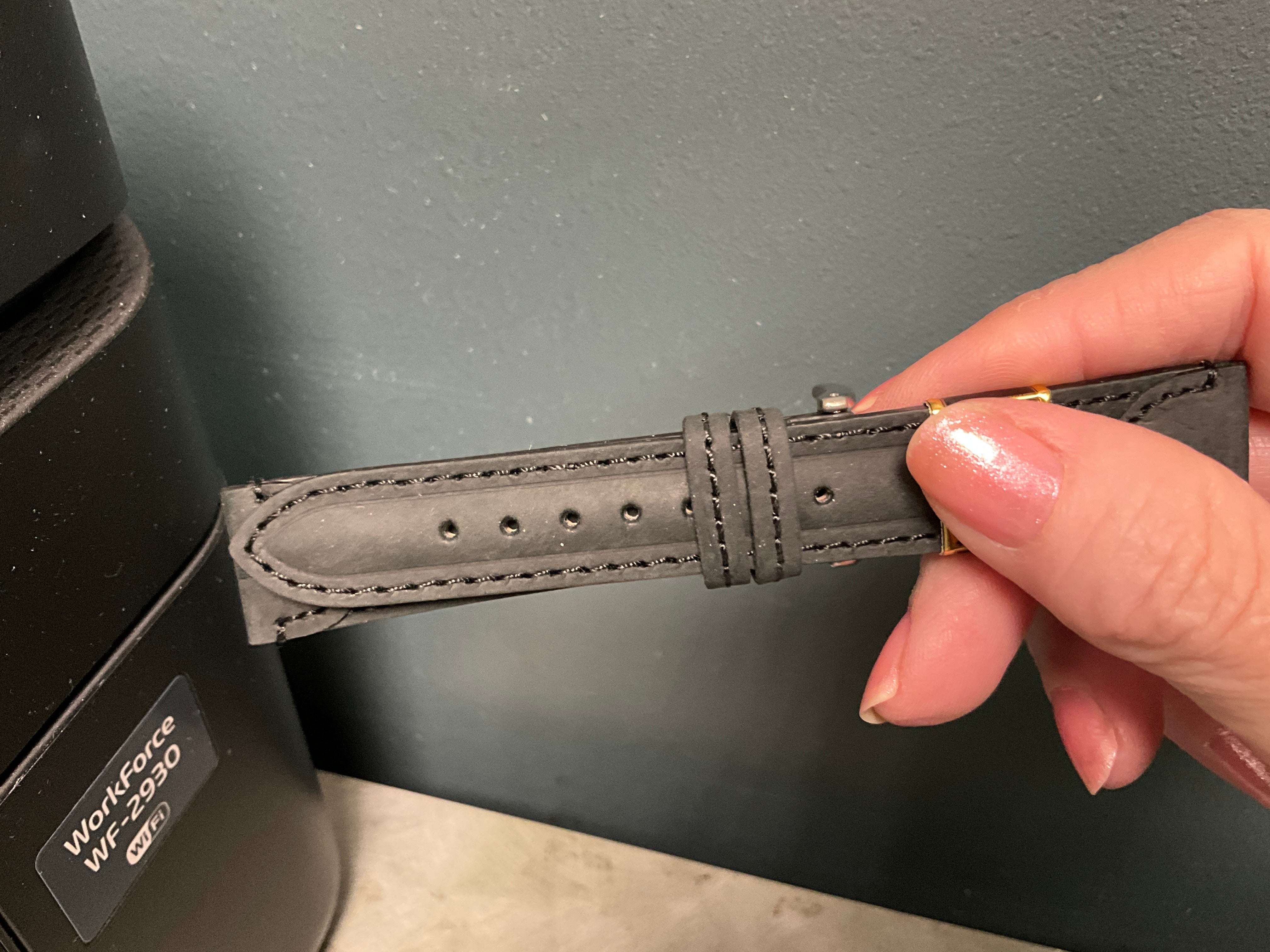 18MM Black Stitched Leather