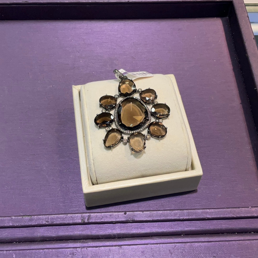 SS Sm Qtz Pendant with Diamond .86CTW