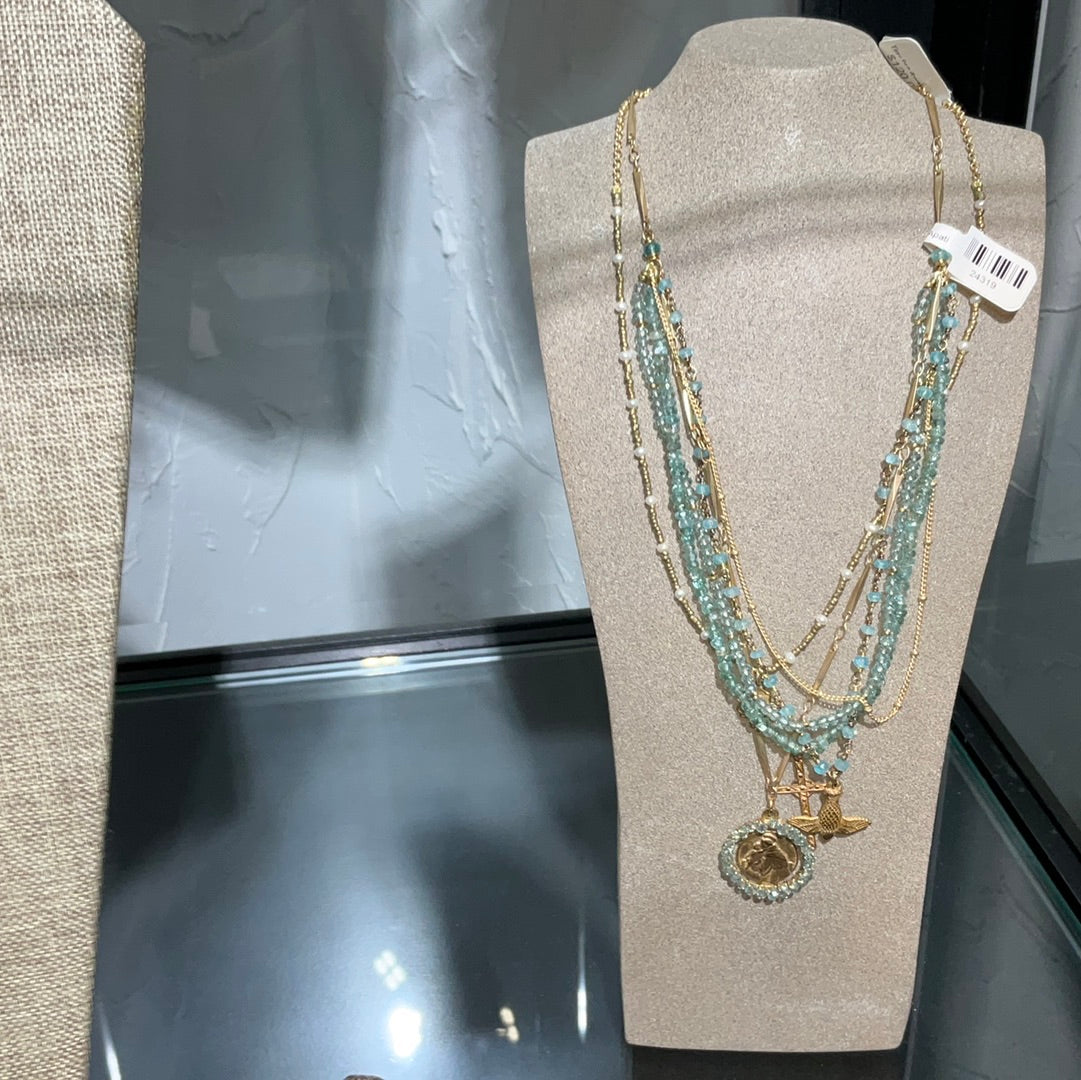 Apatite Bronze St Anthony 5 Strand Necklace