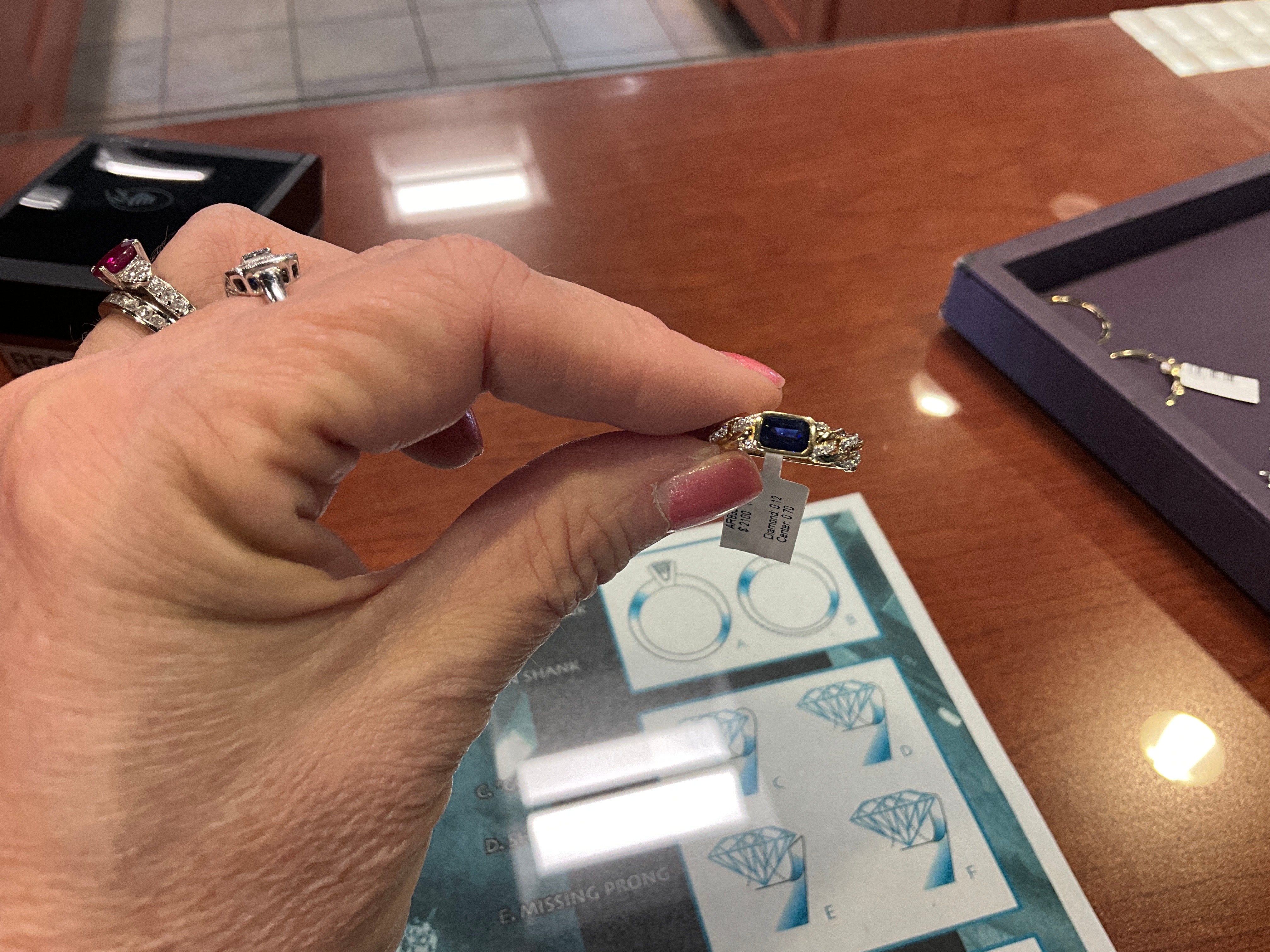 14KY Sapphire Bezel & Dia Link Ring .70saph/.12dia