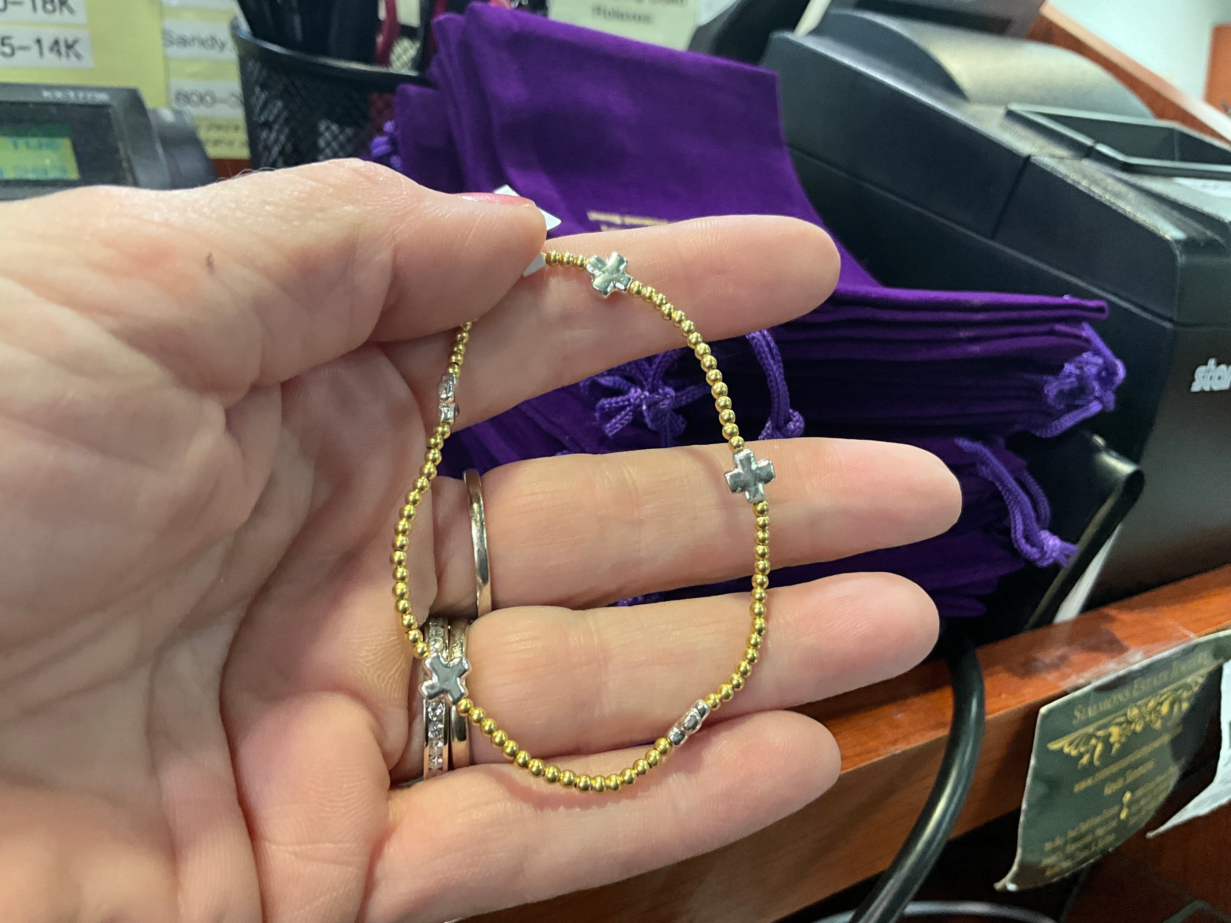 Life In Balance Cross Mini Ball Stretch Bracelet
