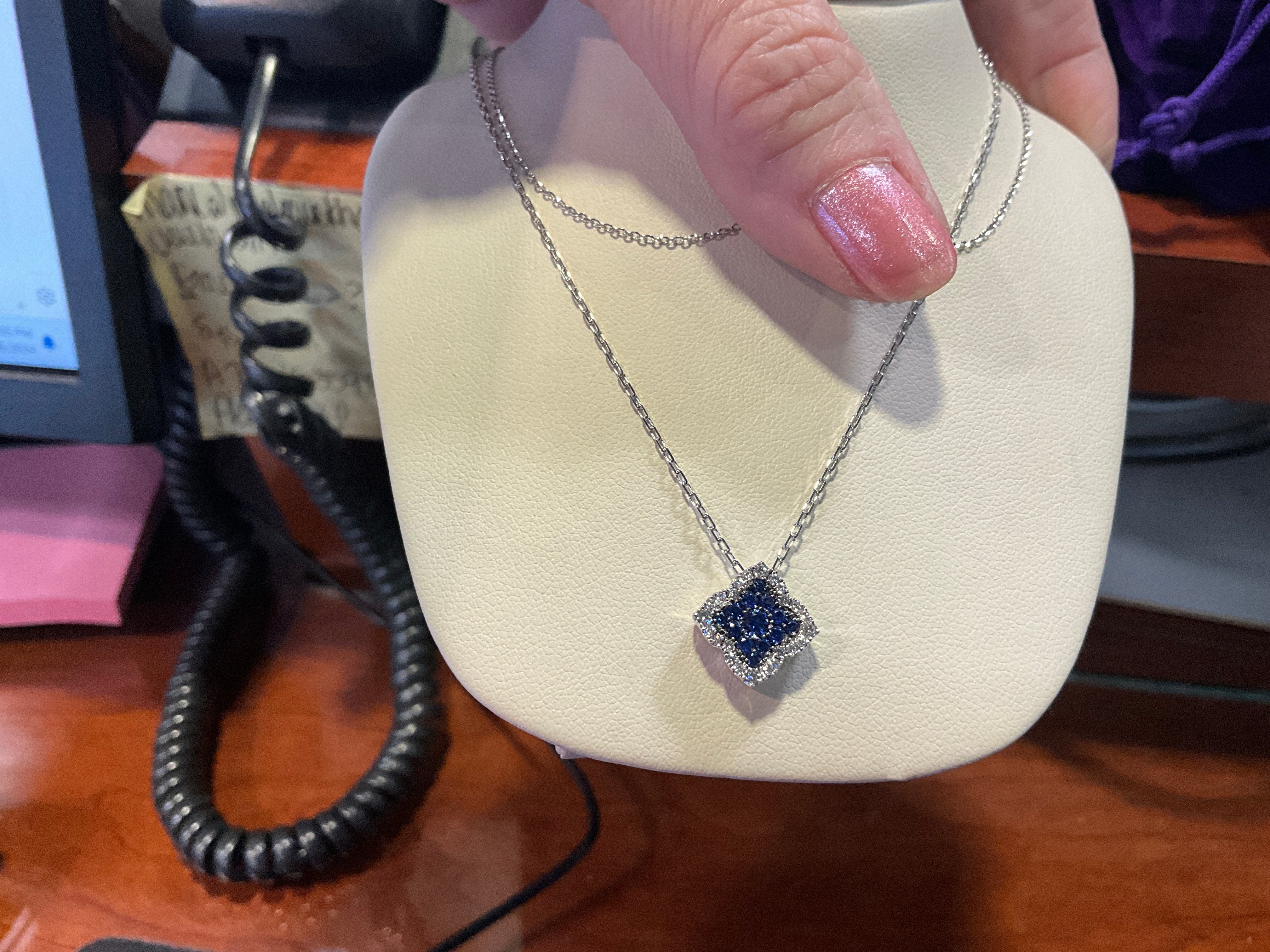 14KW Sapphire .34Ct/Diamond .20Ct Necklace