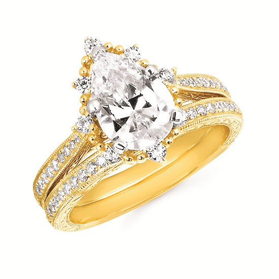 Engagement Ring Forever Elegant® 1/4 Ctw. Diamond Semi Mount shown with 1.50 Ct. Pear Shape Center Diamond in 14K Gold