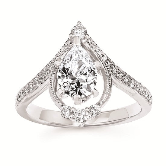Engagement Ring Forever Elegant® 1/4 Ctw. Diamond Semi Mount shown with 1 Ct. Pear Center Diamond in 14K Gold