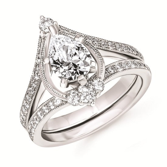 Engagement Ring Forever Elegant® 1/4 Ctw. Diamond Semi Mount shown with 1 Ct. Pear Center Diamond in 14K Gold