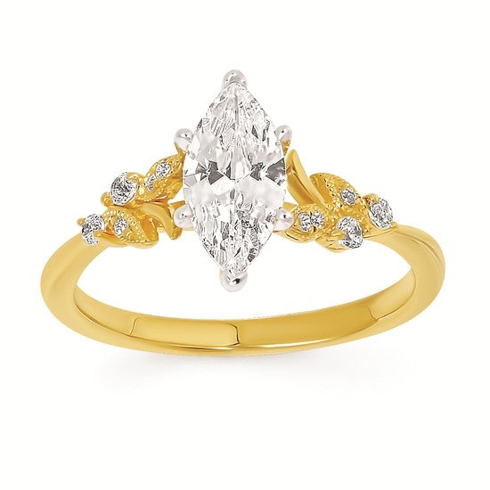 Engagement Ring Forever Elegant® 1/10 Ctw. Diamond Semi Mount shown with 1 Ct. Marquise Center Diamond in 14K Gold