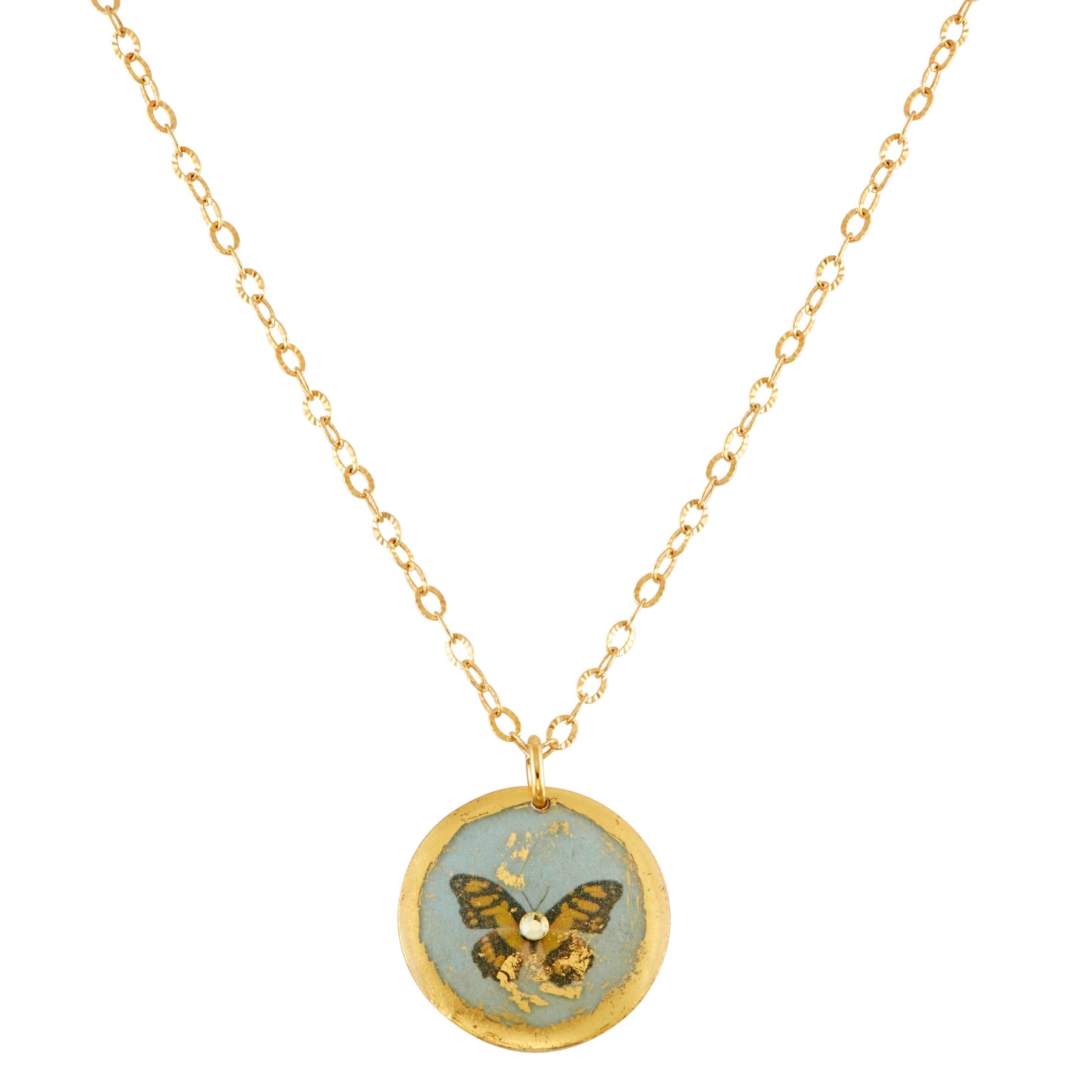 BROWN AND BLUE BUTTERFLY MINI NECKLACE