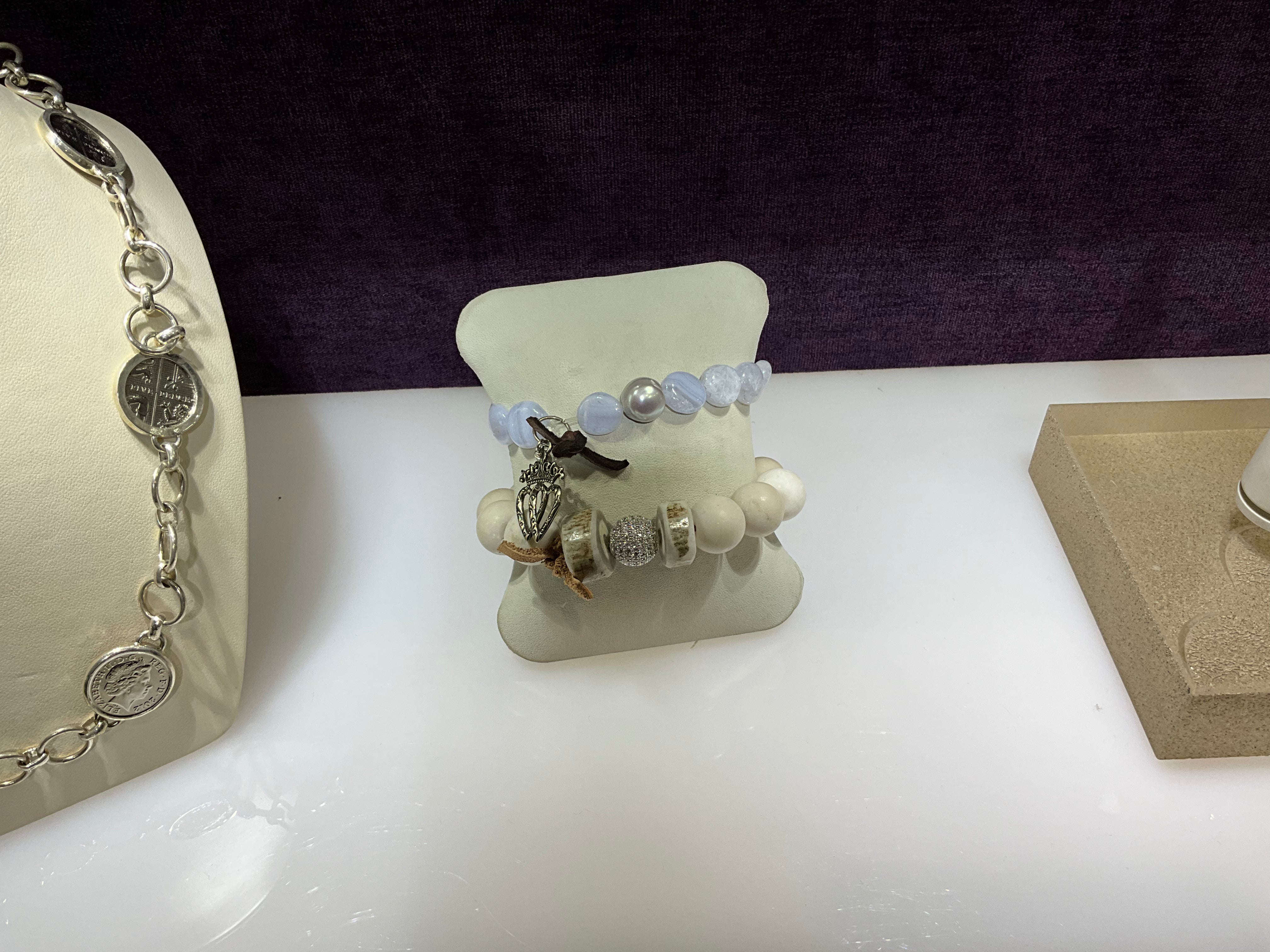 Blue Lace Agate w/Pearl Bracelet