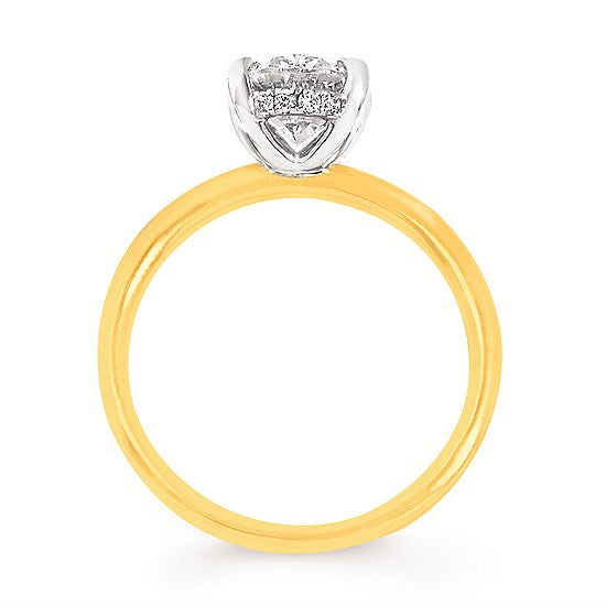 Hidden Halo .08 Ctw. Diamond Semi Mount Shown With 2 Ct. Oval Center Diamond In 14KY Gold