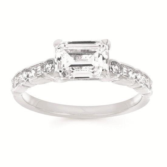 1/2 Ctw. Diamond Semi Mount shown with 1 1/2 Ct. Emerald Center Diamond in 14KW Gold