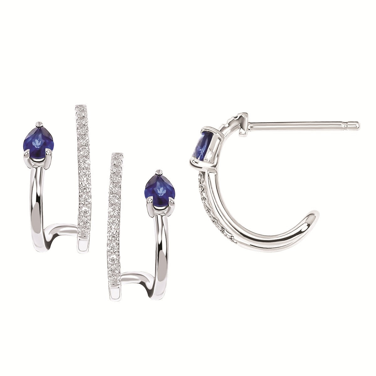 1/2 Tgw. Diamond & Sapphire Hoop Earrings In 10K Gold