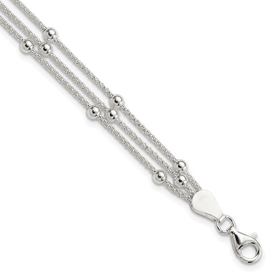 Sterling Beaded 3 Strand Bracelet 7"