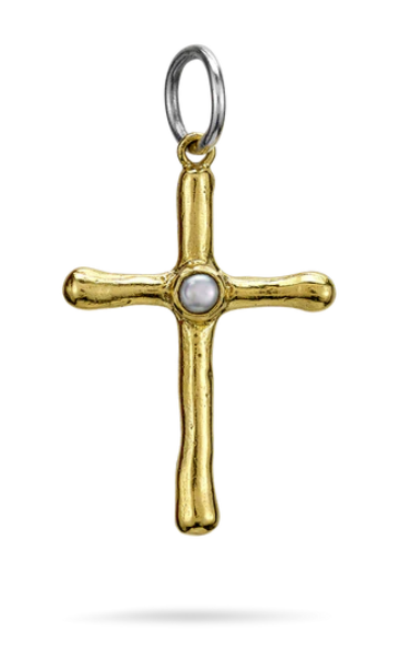 Poetic Cross with Pearl Pendant - Ceramic Coated Brass