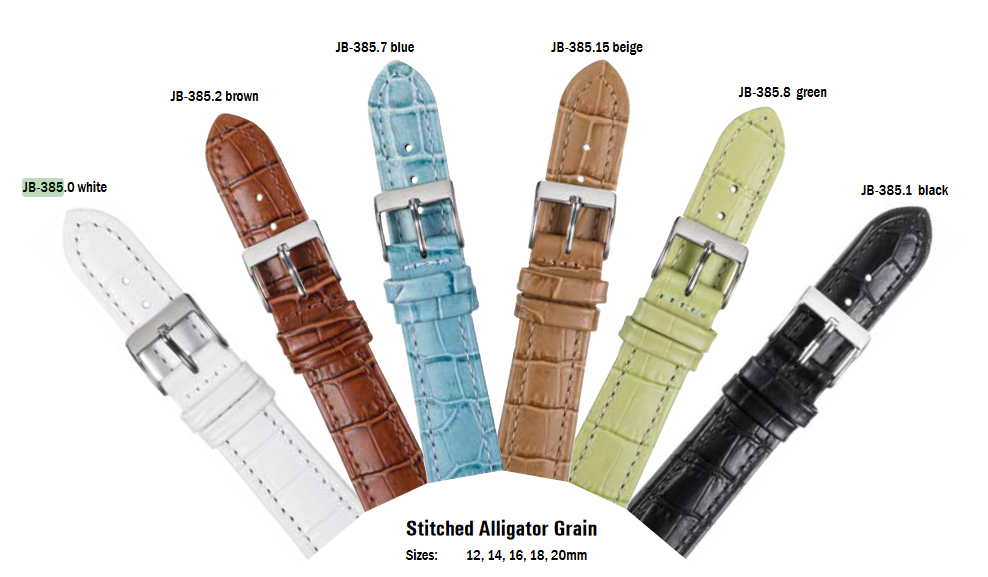 22MM Black Gator Watch Band with white buckle