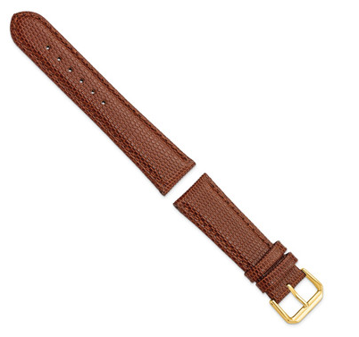 20MM Short Havana Lizard Grain Leather Band W/Gold Tone Buckle