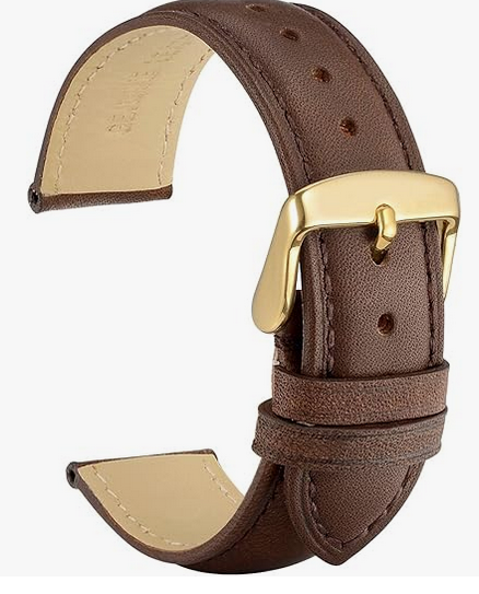 20MM Short Dark Brown Smooth Leather Gold-Tone Buckle