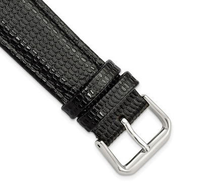 20MM Black Genuine Lizard Silver-Tone Buckle Watchband