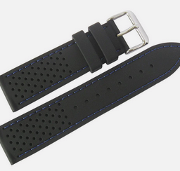 20MM Black Smooth Silicone Black Stich Silver Tone Buckle Band