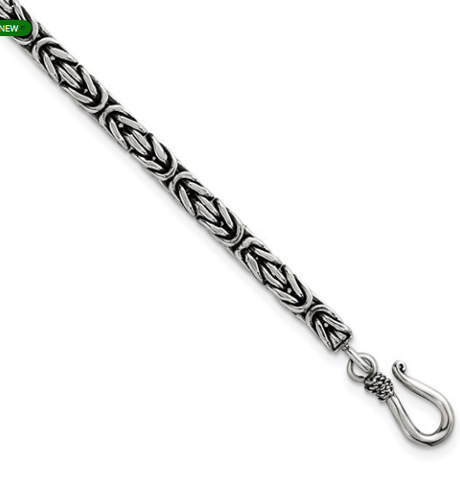 Mens SS Antiqued 4.0mm Byzantine Bracelet-8"